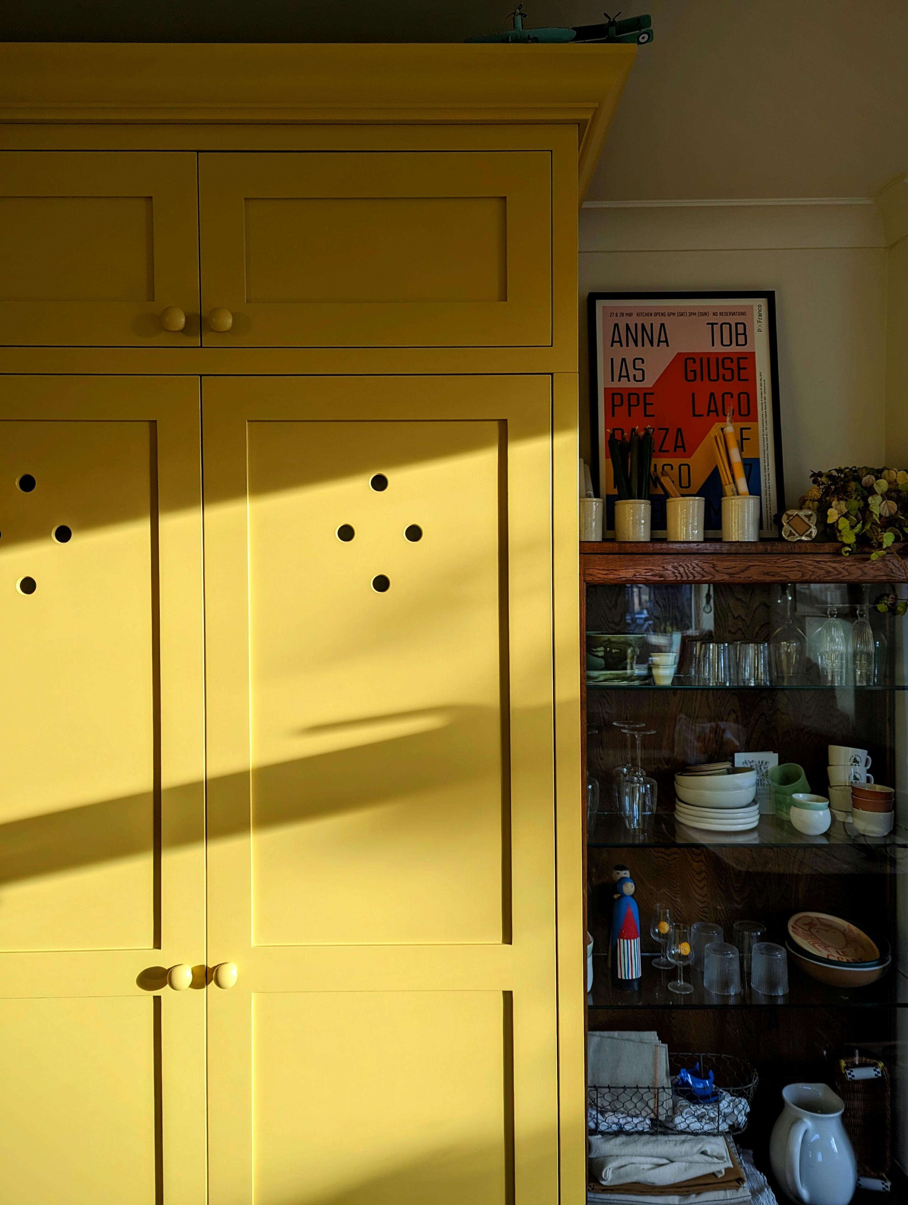Shaker kitchen In frame shaker larder cupboard with antique dreeser