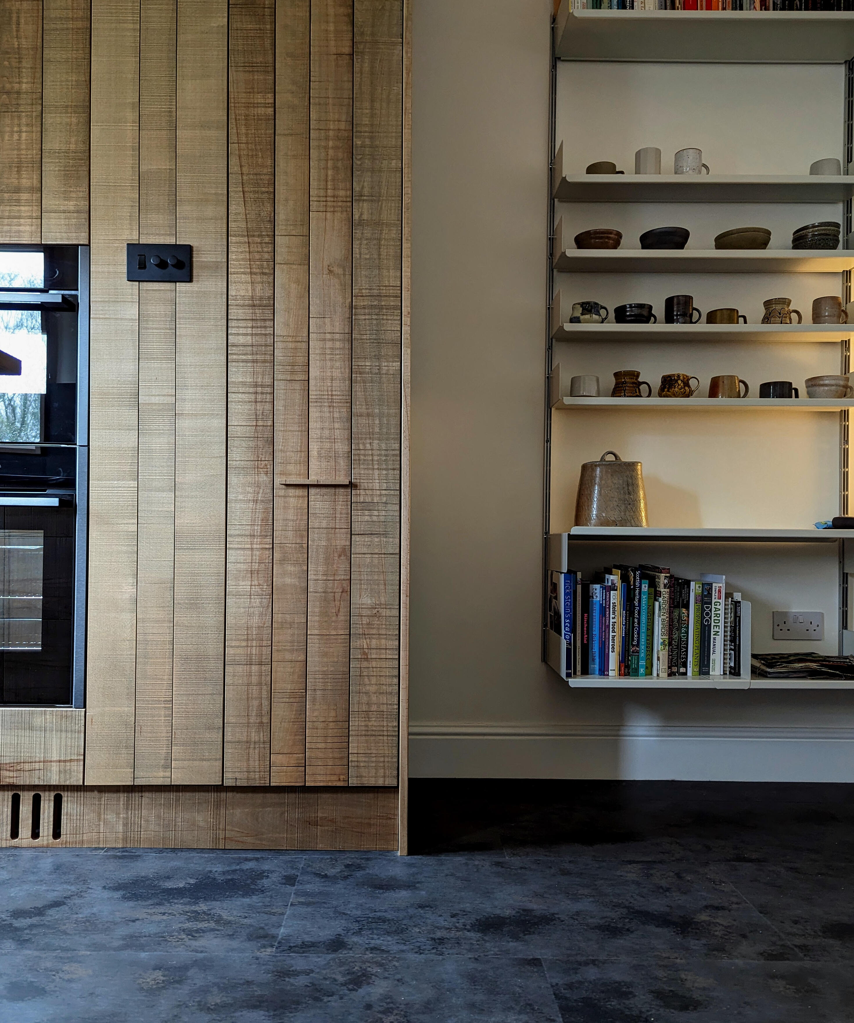 Shaker kitchen Moody textured kitchen. With stained beech made in Leeds by Joshua howard joinery